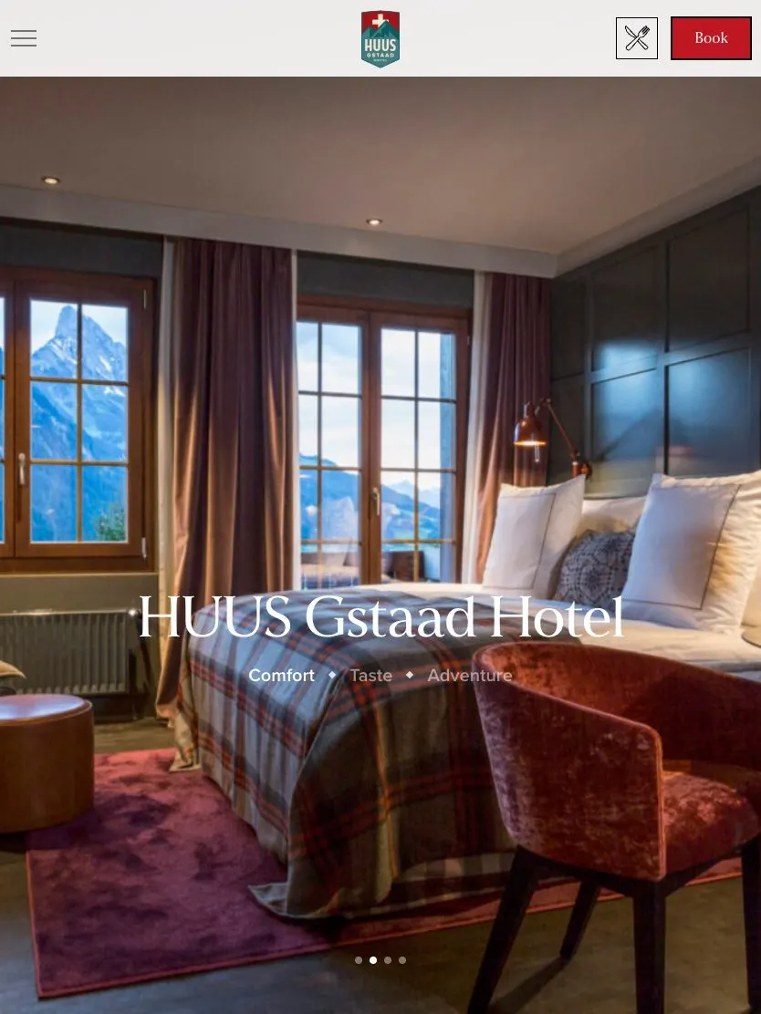 HUUS Gstaad website, tablet screenshot