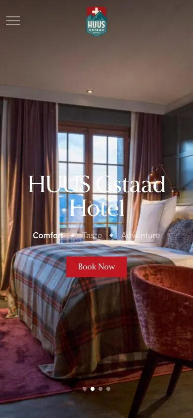HUUS Gstaad website, mobile screenshot