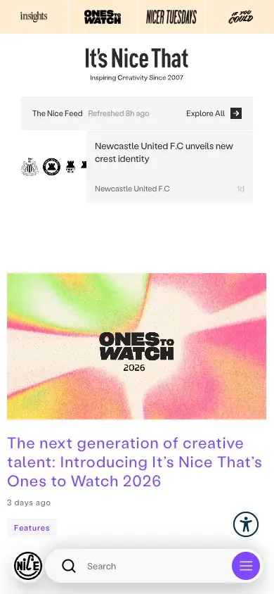 It’s Nice That website, mobile screenshot