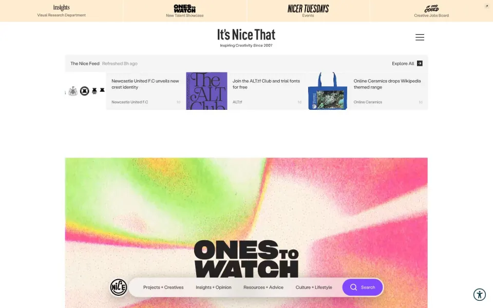It’s Nice That website, desktop homepage