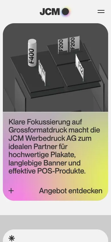 JCM Werbedruck website, mobile screenshot