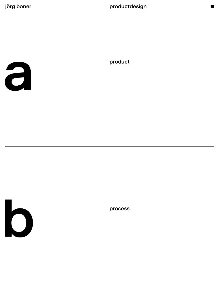 jörg boner productdesign website, tablet screenshot
