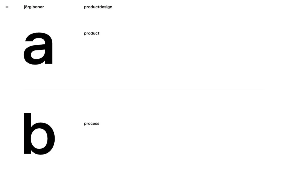 jörg boner productdesign website, desktop homepage