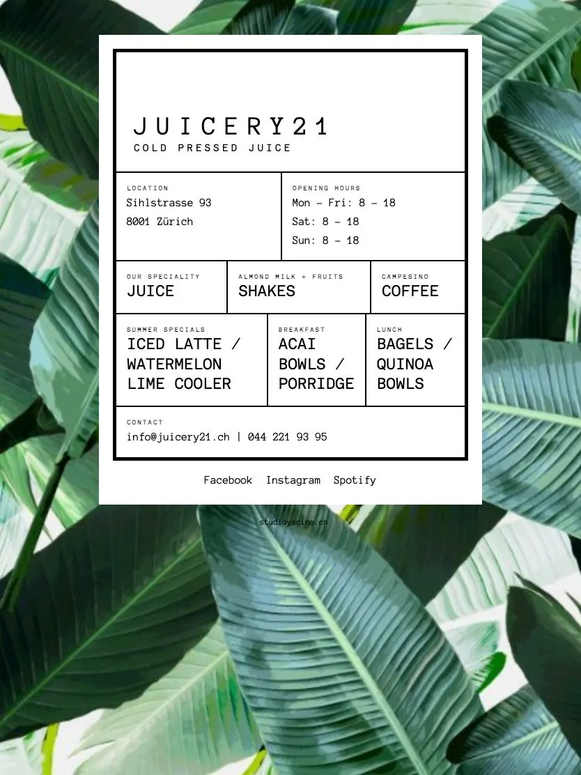 Juicery21 website, tablet screenshot