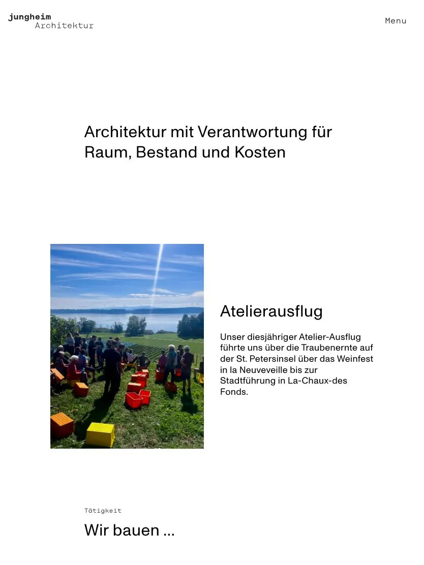jungheim Architektur website, tablet screenshot
