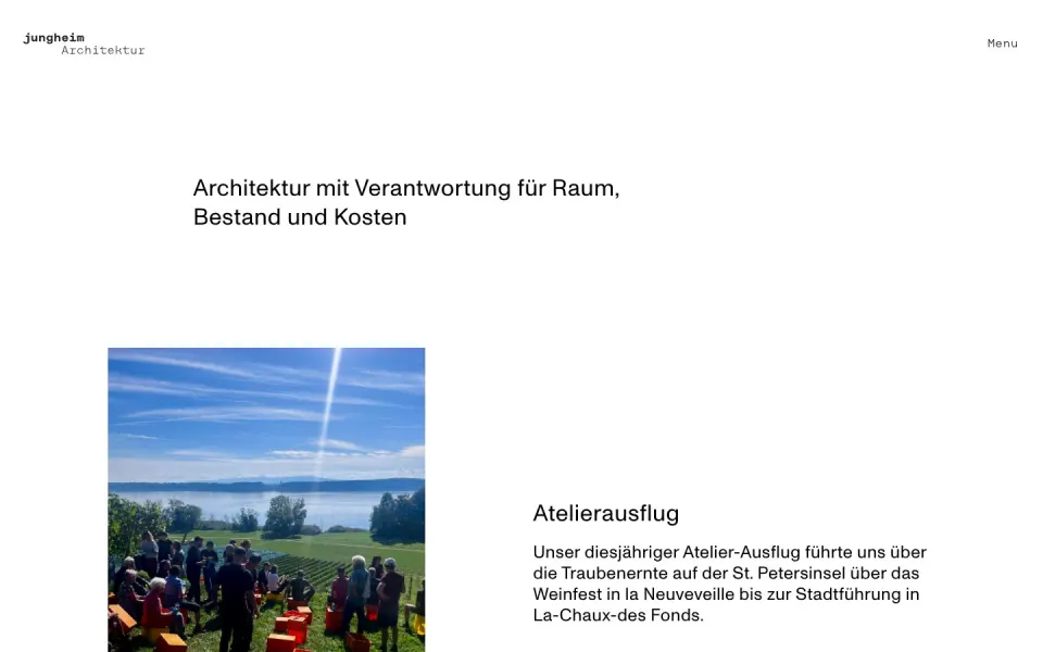 jungheim Architektur website, desktop homepage