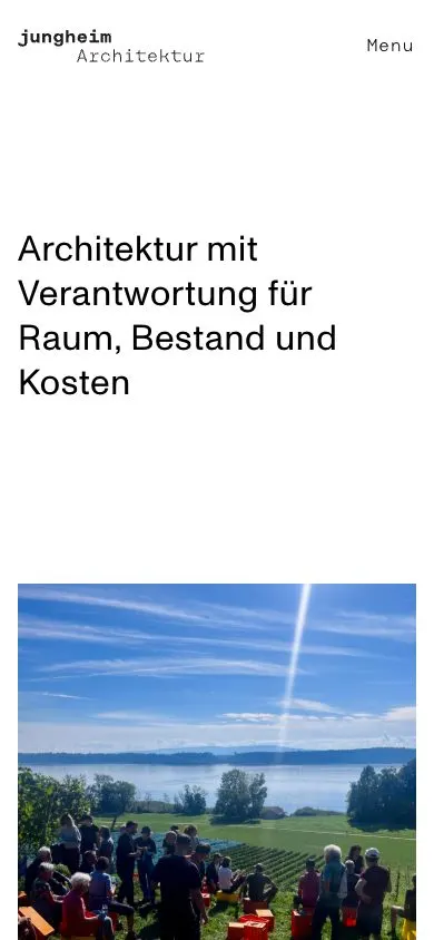 jungheim Architektur website, mobile screenshot
