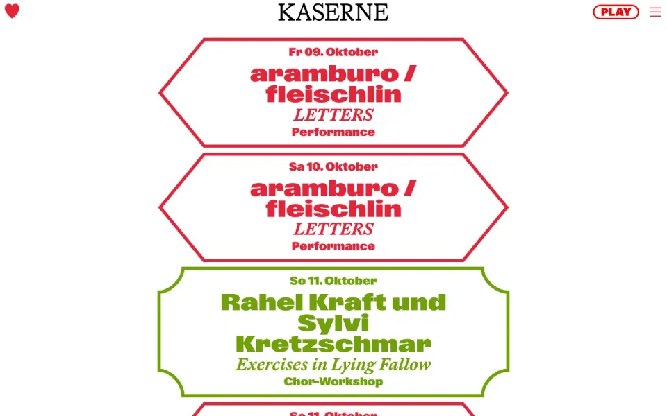 Kaserne Basel website, desktop homepage