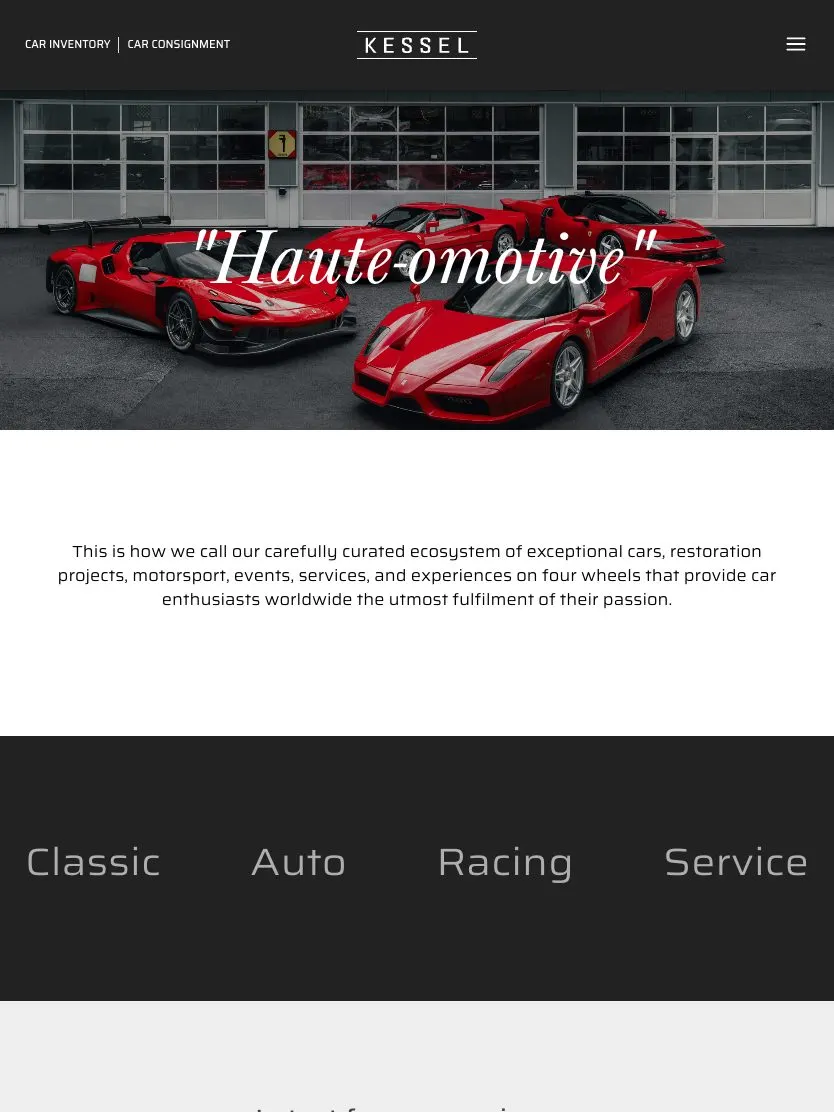 Kessel website, tablet screenshot