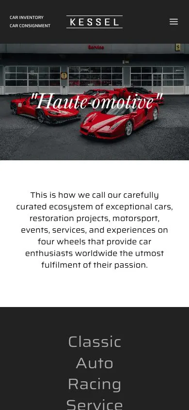 Kessel website, mobile screenshot