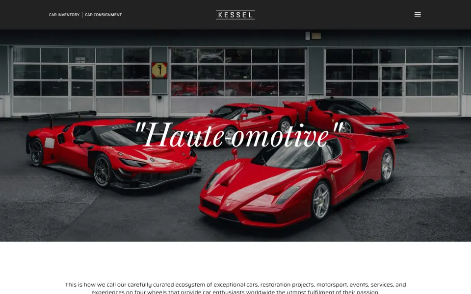 Kessel website, desktop homepage