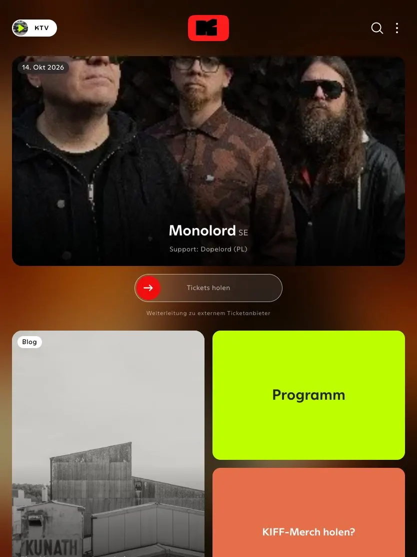 KIFF Aarau website, tablet screenshot