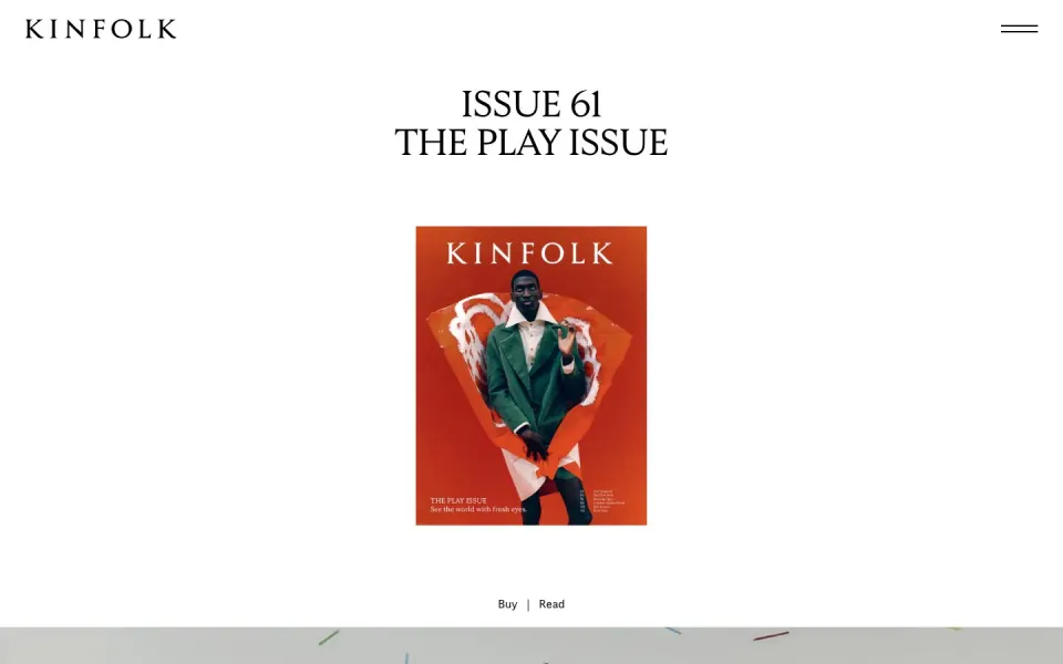 Kinfolk website, desktop homepage
