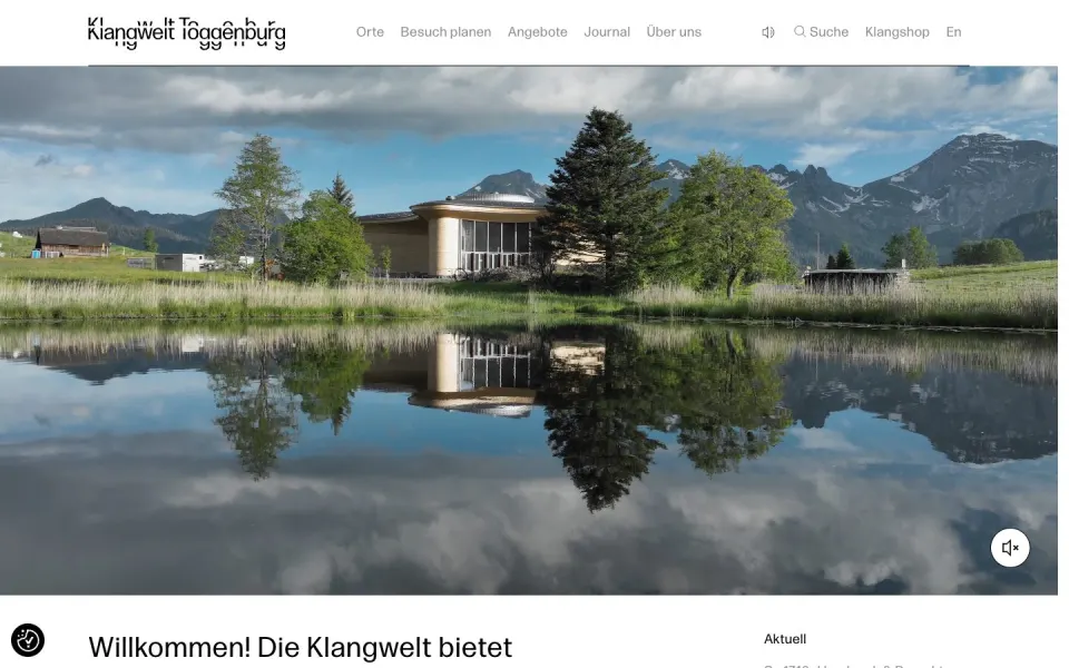 Klangwelt Toggenburg website, desktop homepage