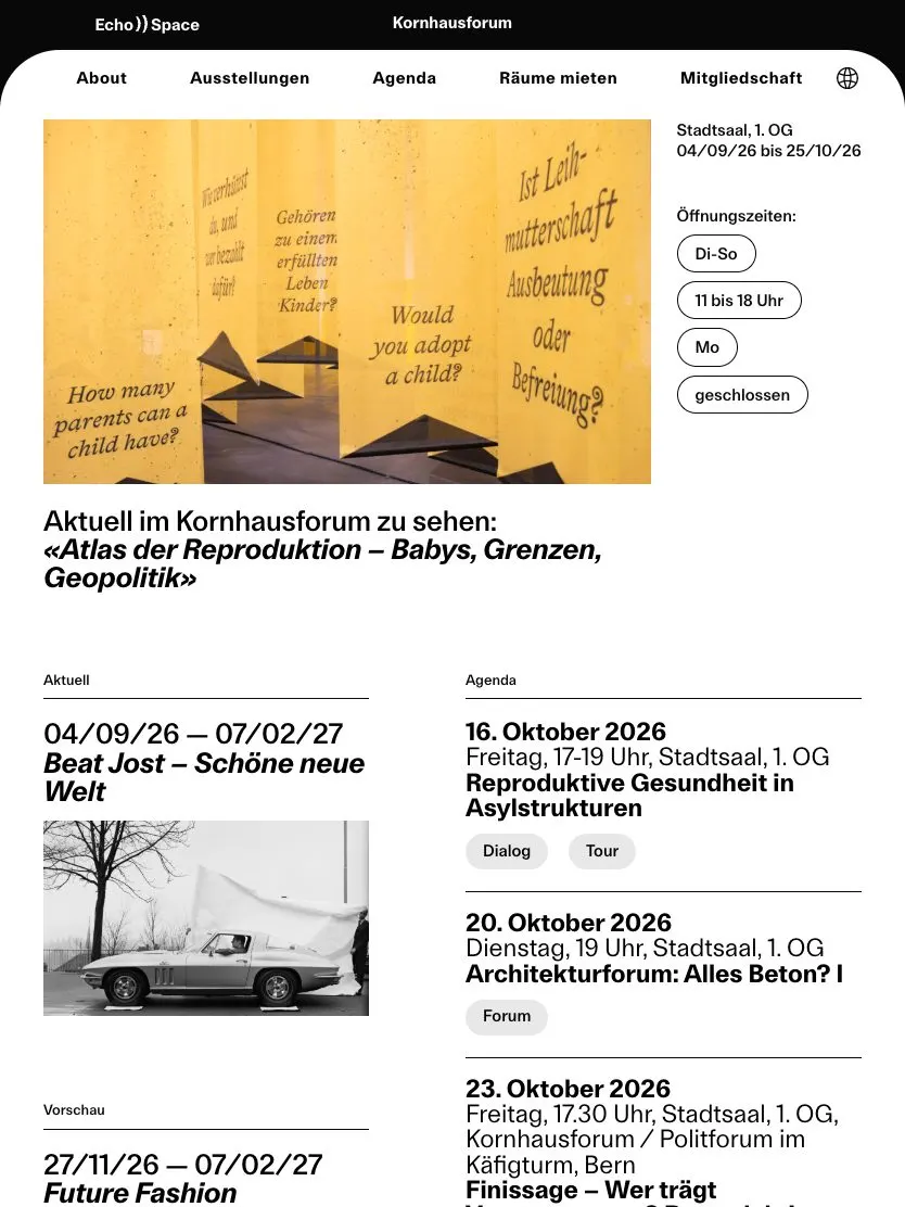 Kornhausforum website, tablet screenshot