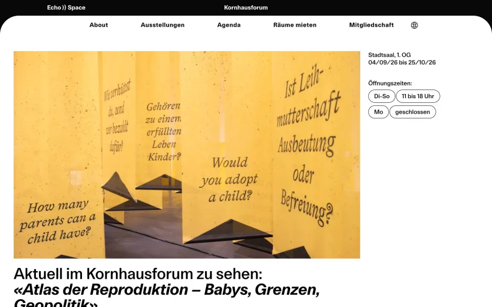 Kornhausforum website, desktop homepage