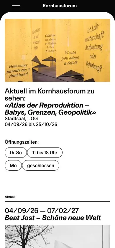 Kornhausforum website, mobile screenshot