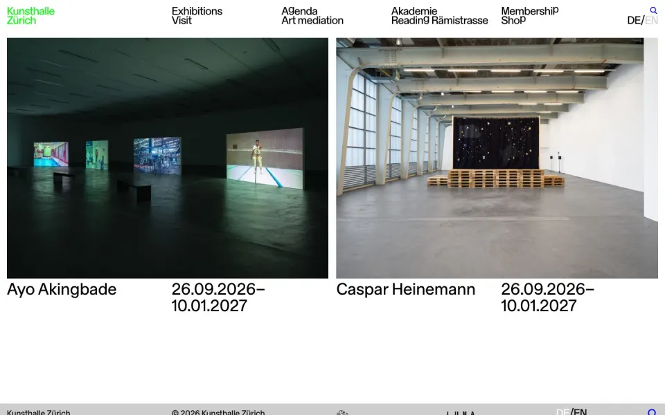 Kunsthalle Zürich website, desktop screenshot