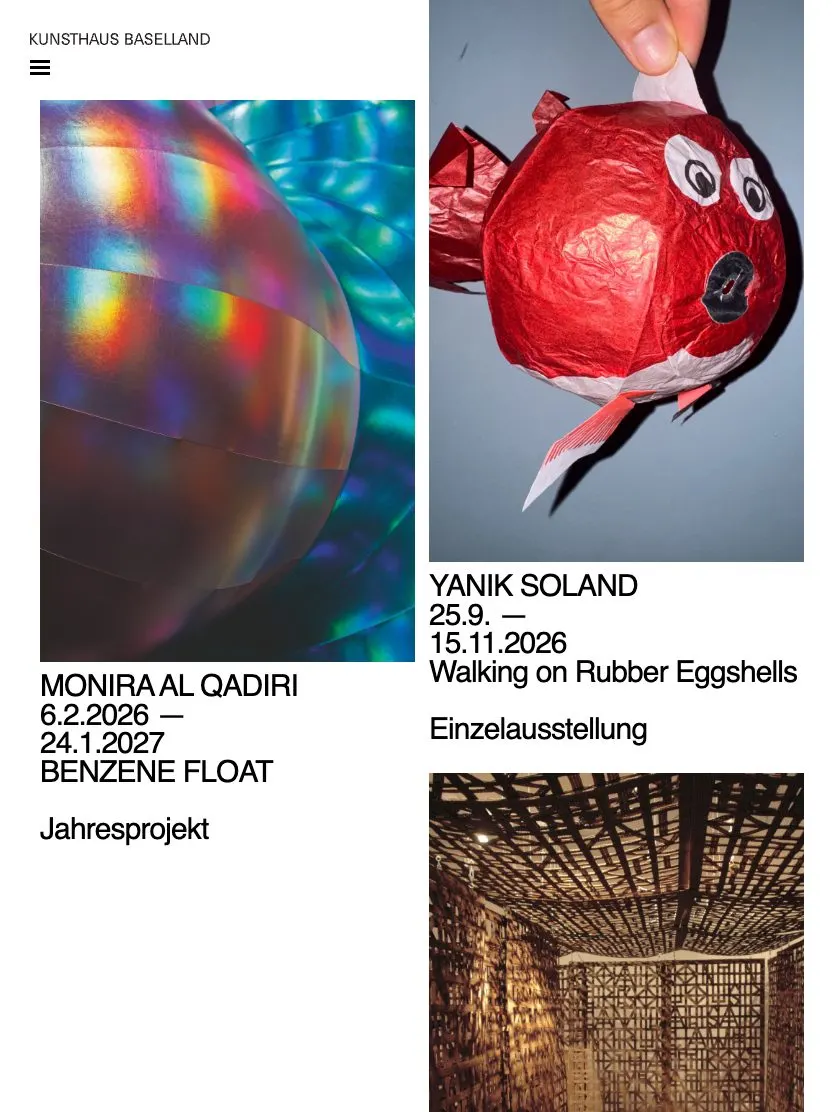 Kunsthaus Baselland website, tablet screenshot