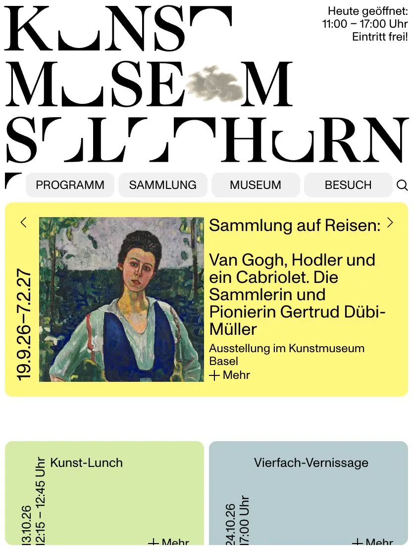 Kunstmuseum Solothurn website, tablet screenshot