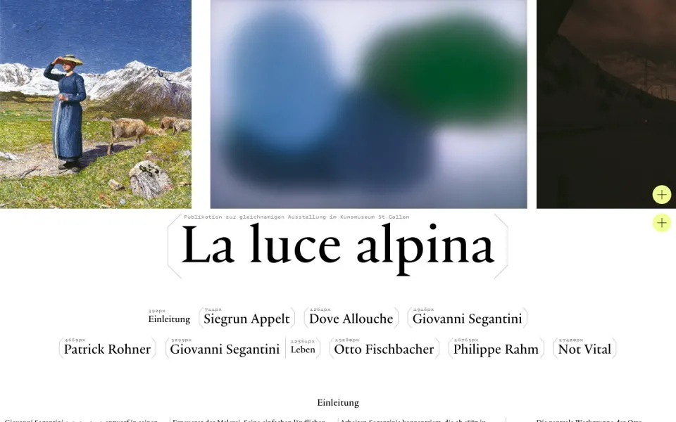 La luce alpina website, desktop homepage