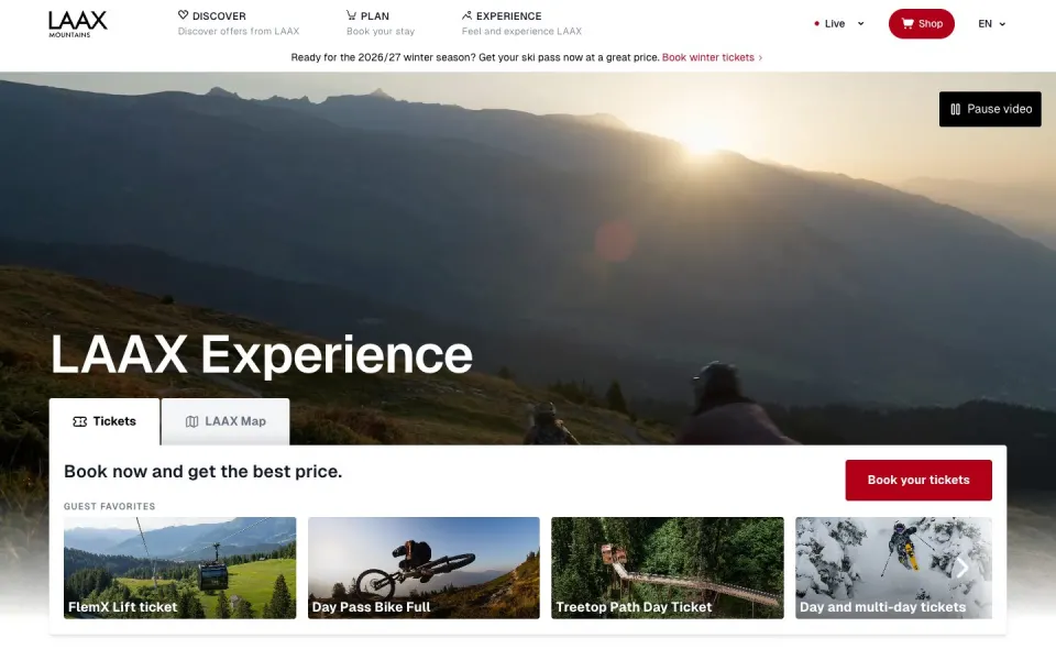 LAAX website, desktop homepage