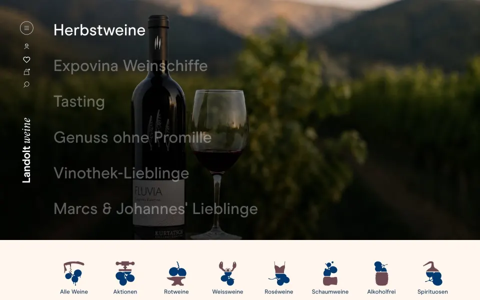 Landolt Weine website, desktop homepage