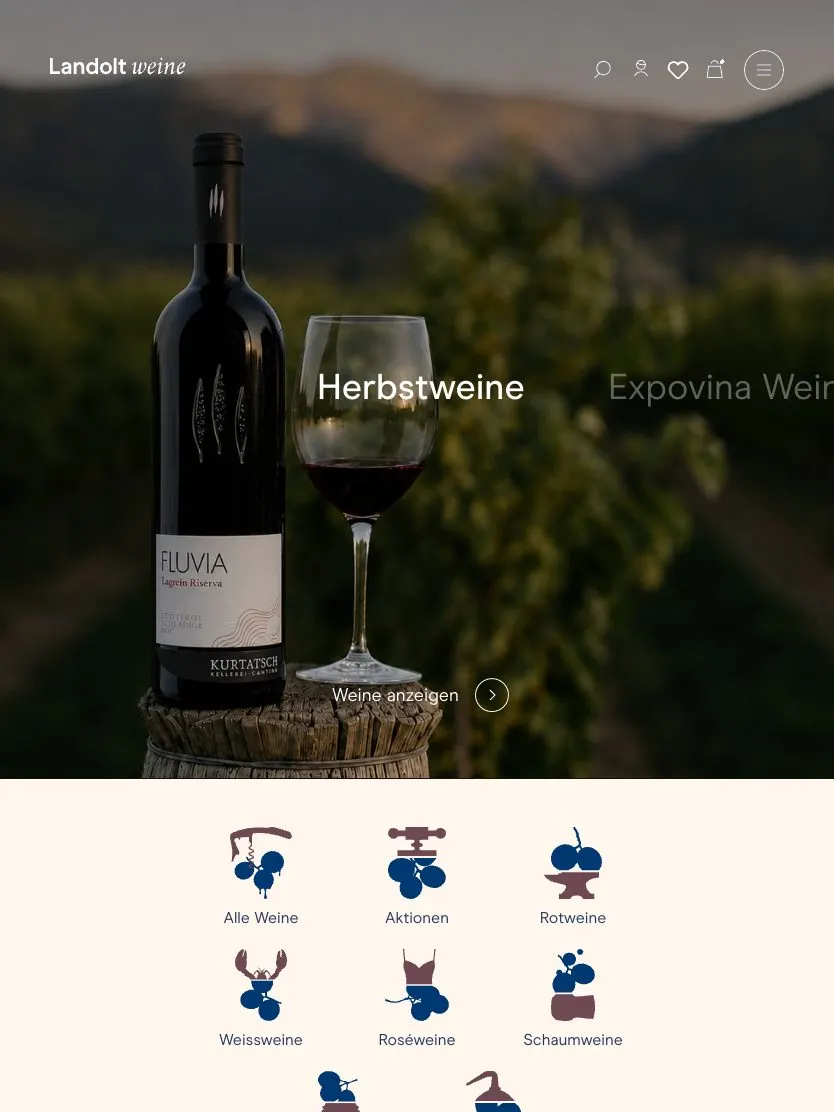 Landolt Weine website, tablet screenshot