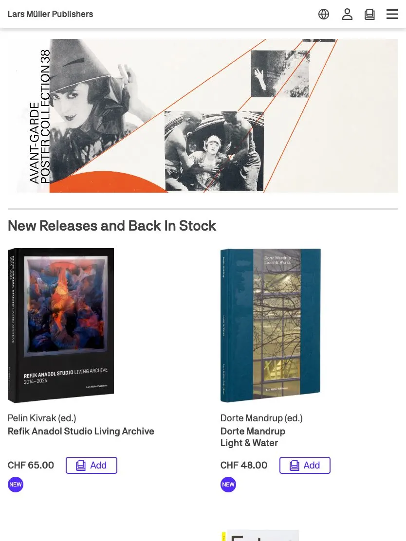Lars Müller Publishers website, tablet screenshot