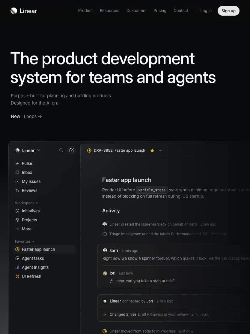Linear website, tablet screenshot