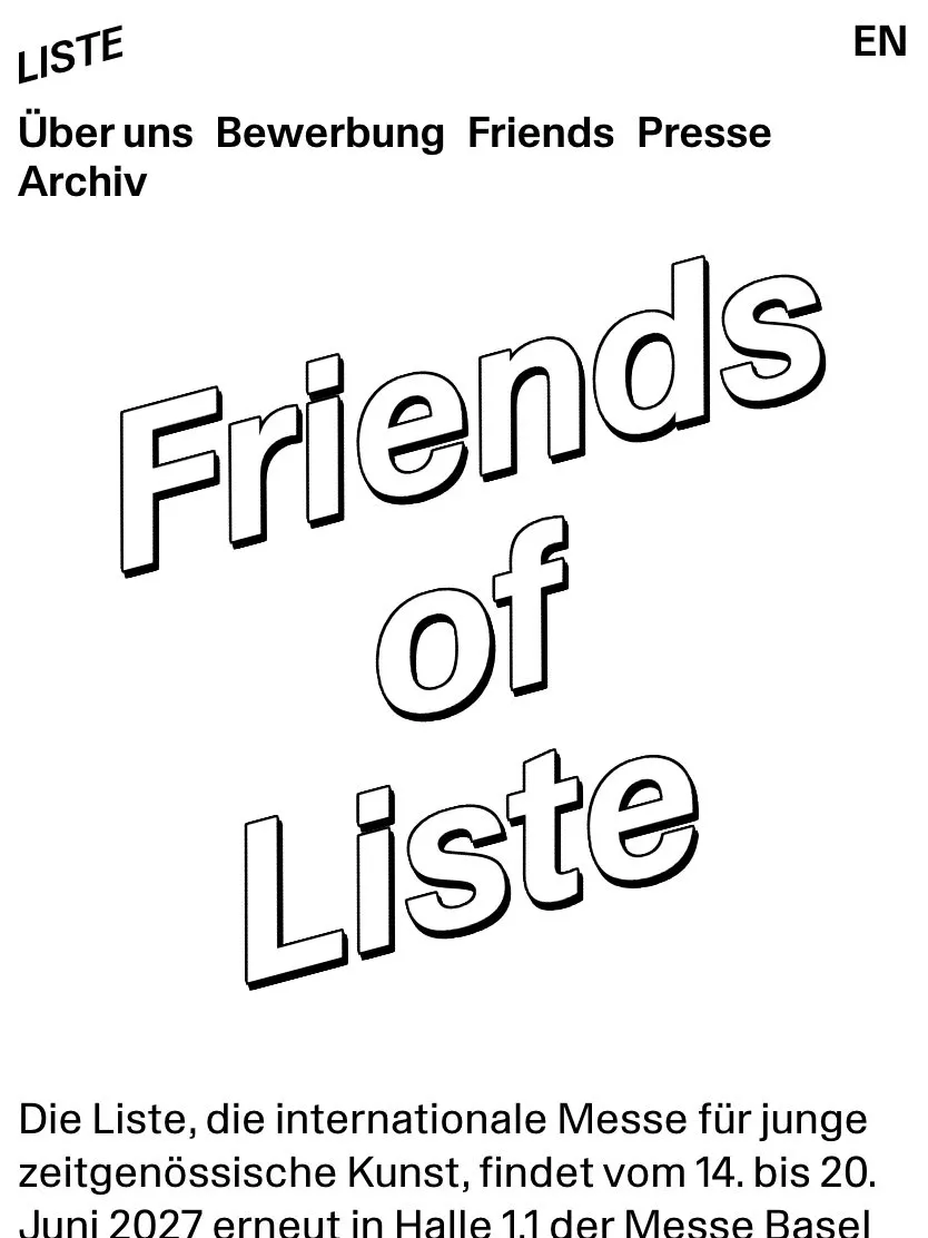Liste Art Fair Basel website, tablet screenshot