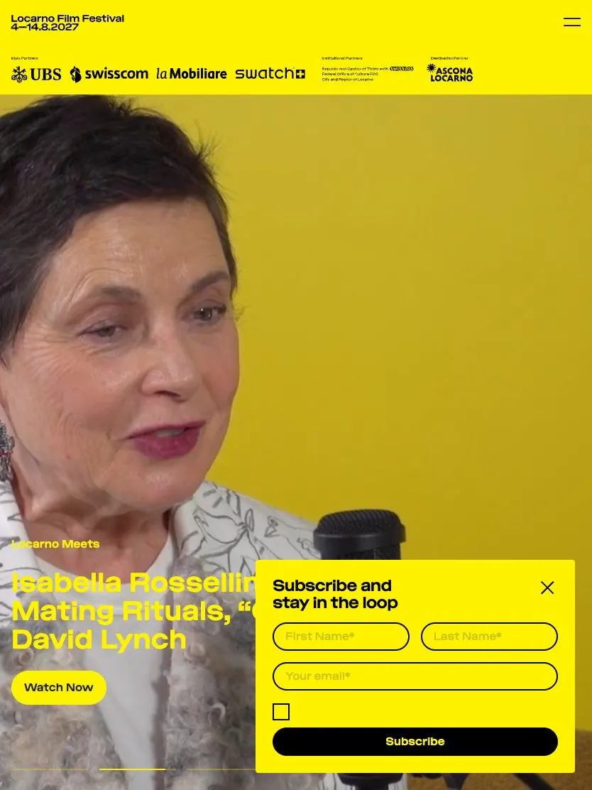 Locarno Film Festival website, tablet screenshot
