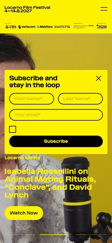 Locarno Film Festival website, mobile screenshot