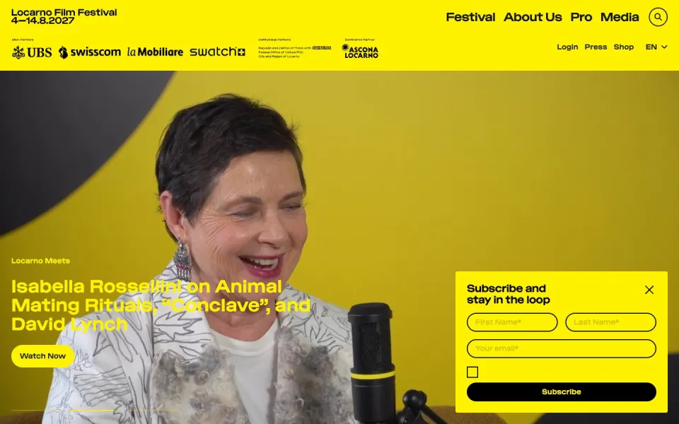 Locarno Film Festival website, desktop homepage