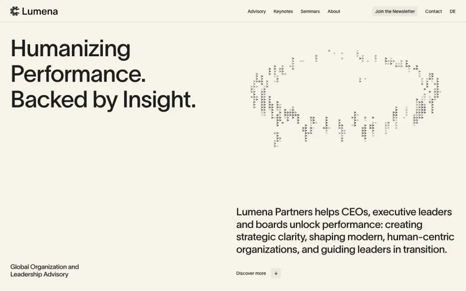 Lumena website, desktop homepage