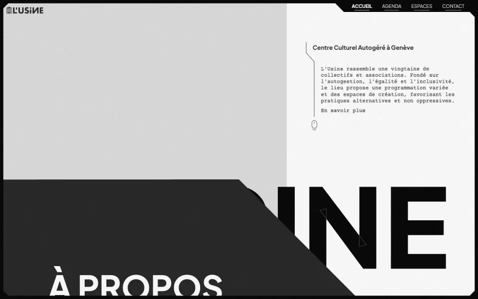 L’Usine website, desktop homepage