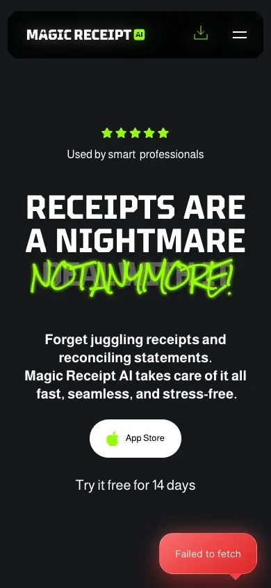 Magic Receipt website, mobile screenshot
