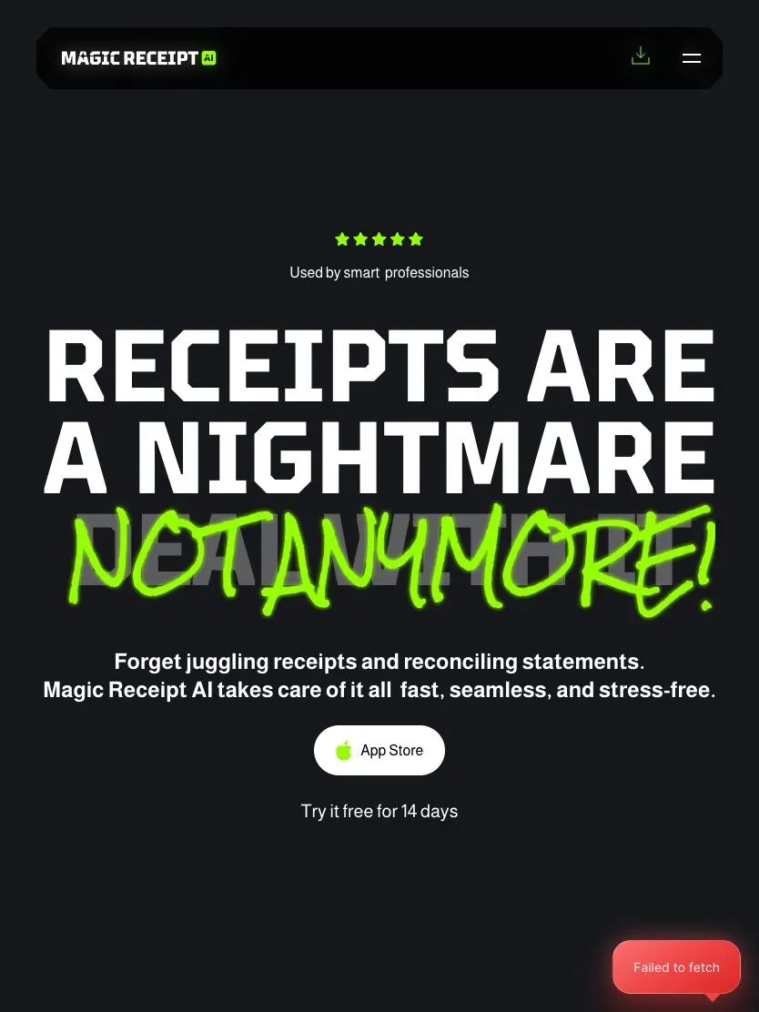 Magic Receipt website, tablet screenshot