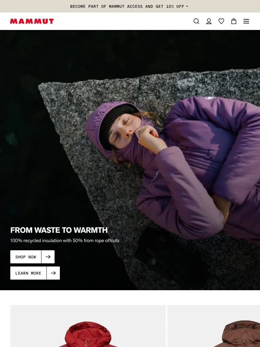 Mammut website, tablet screenshot