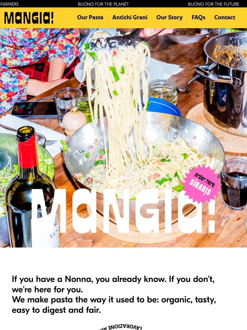 Mangia! website, tablet screenshot