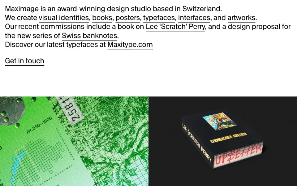 Maximage website, desktop homepage