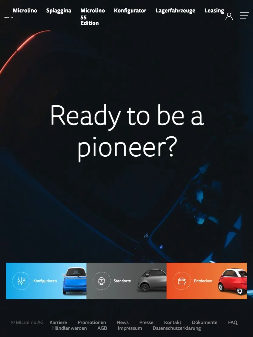 Microlino website, tablet screenshot