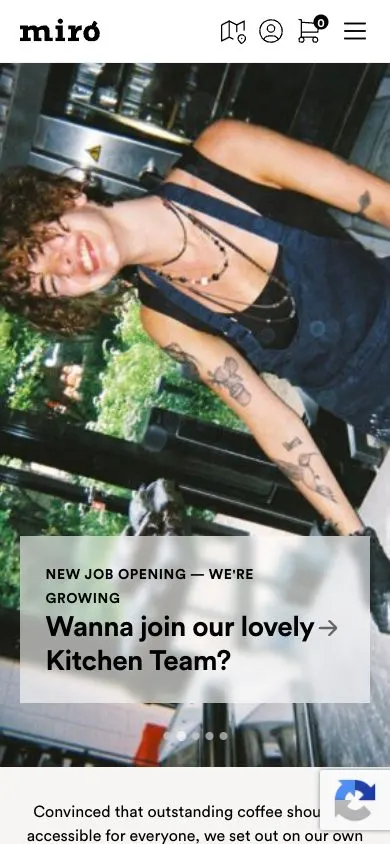 Miró website, mobile screenshot