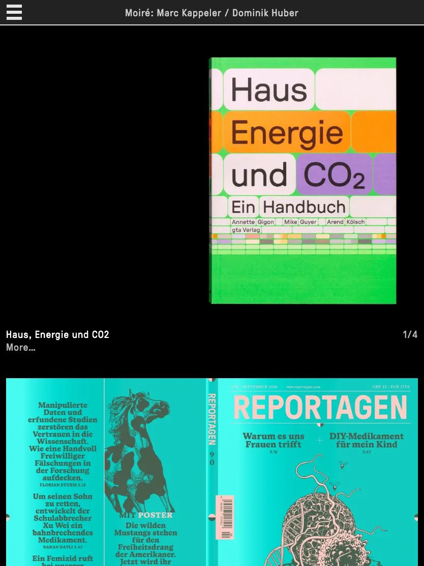 Moiré website, tablet screenshot
