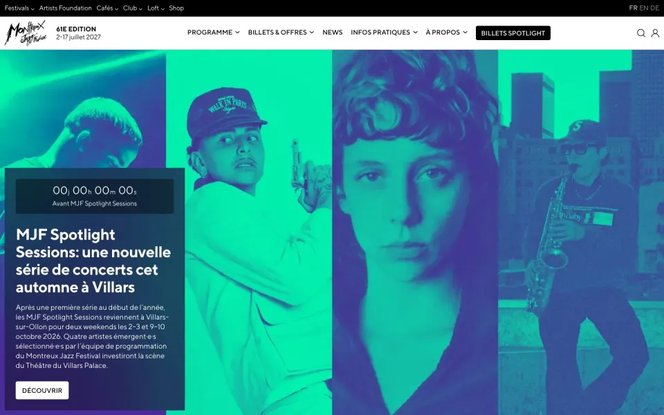 Montreux Jazz Festival website, desktop homepage