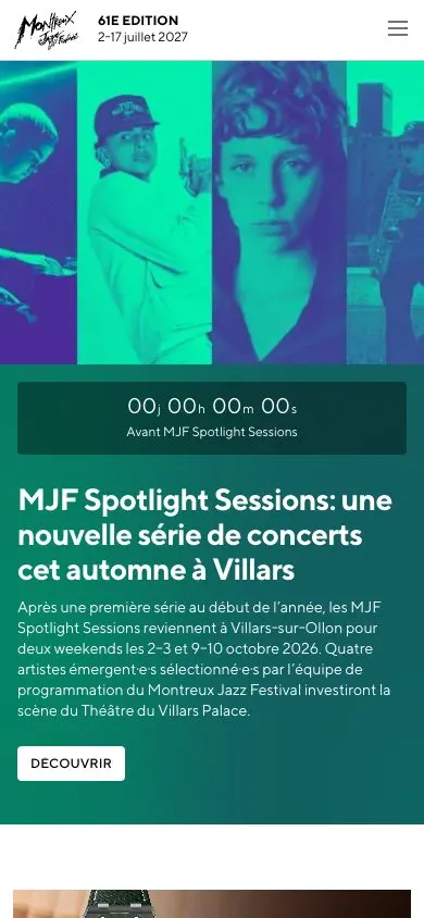 Montreux Jazz Festival website, mobile screenshot
