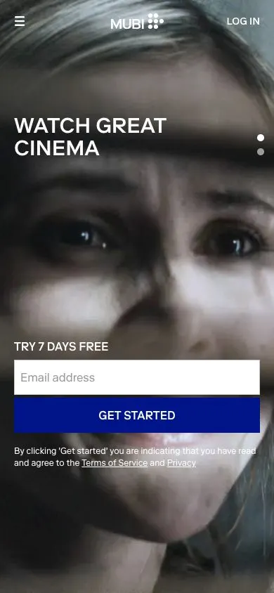 MUBI website, mobile screenshot