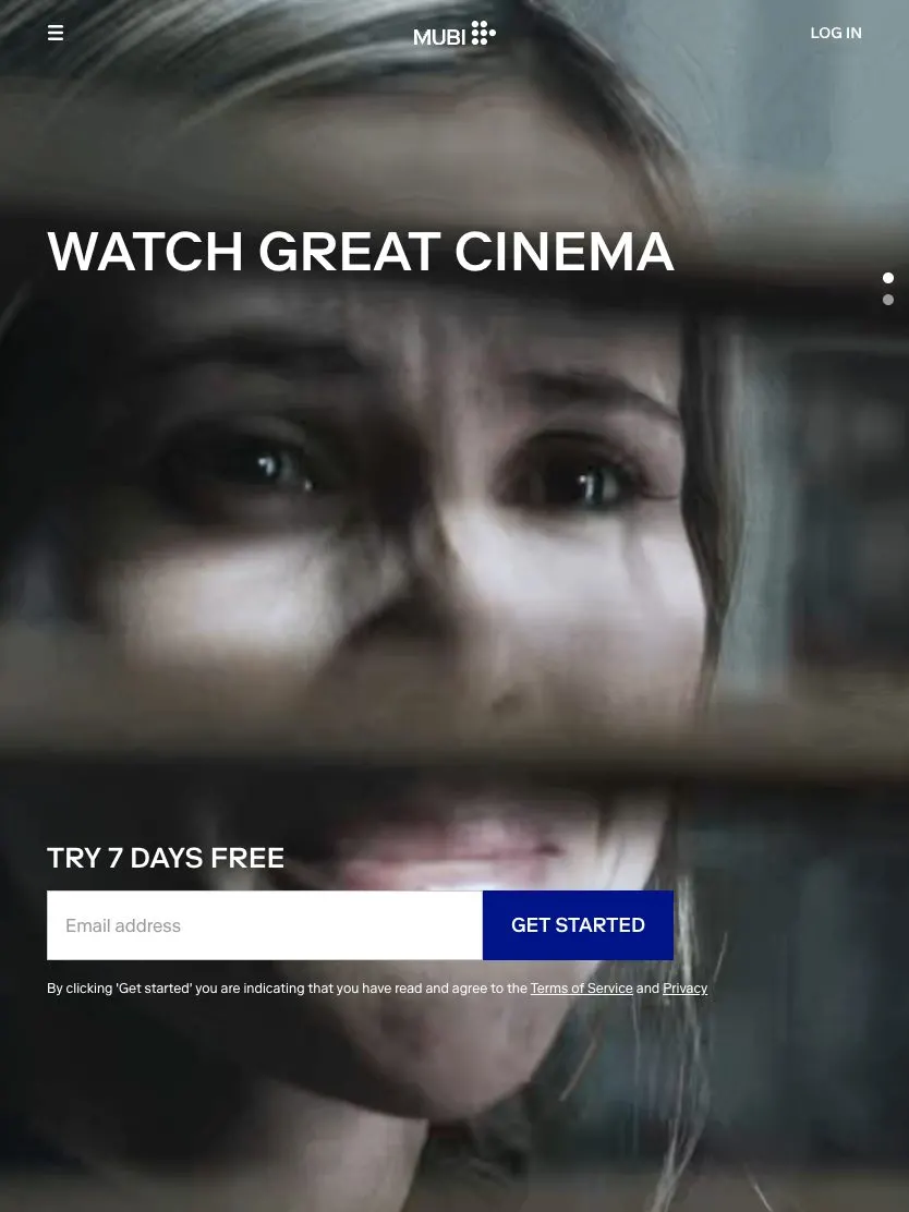 MUBI website, tablet screenshot