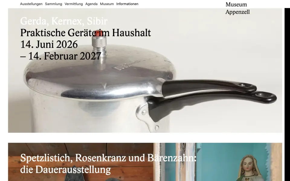 Museum Appenzell website, desktop homepage