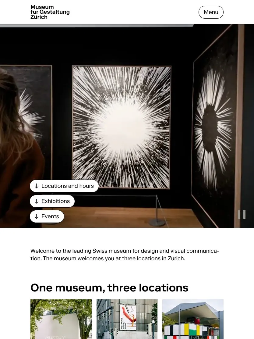 Museum für Gestaltung website, tablet screenshot